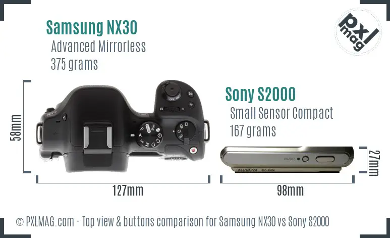 Samsung NX30 vs Sony S2000 top view buttons comparison