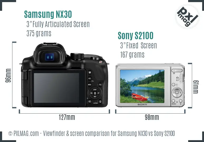 Samsung NX30 vs Sony S2100 Screen and Viewfinder comparison
