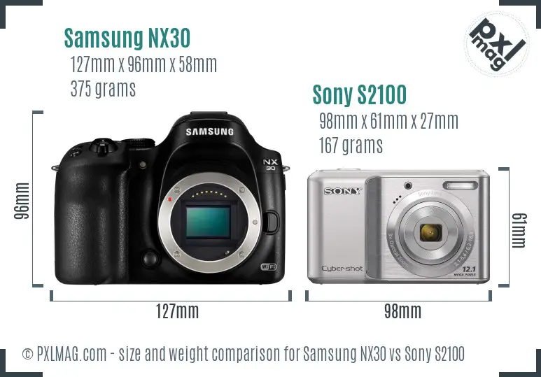 Samsung NX30 vs Sony S2100 size comparison