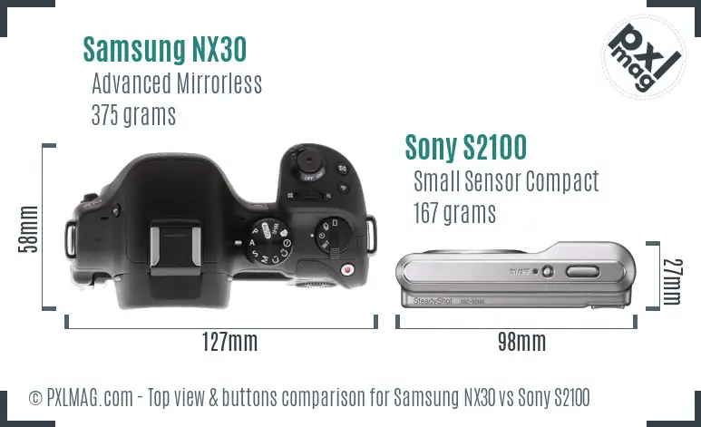 Samsung NX30 vs Sony S2100 top view buttons comparison