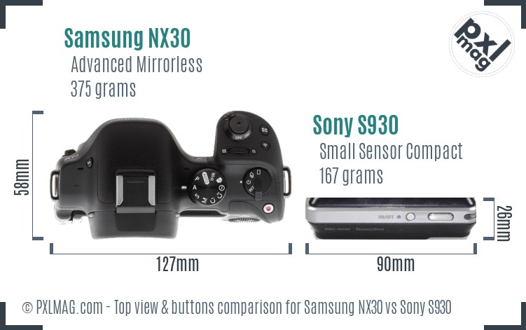 Samsung NX30 vs Sony S930 top view buttons comparison