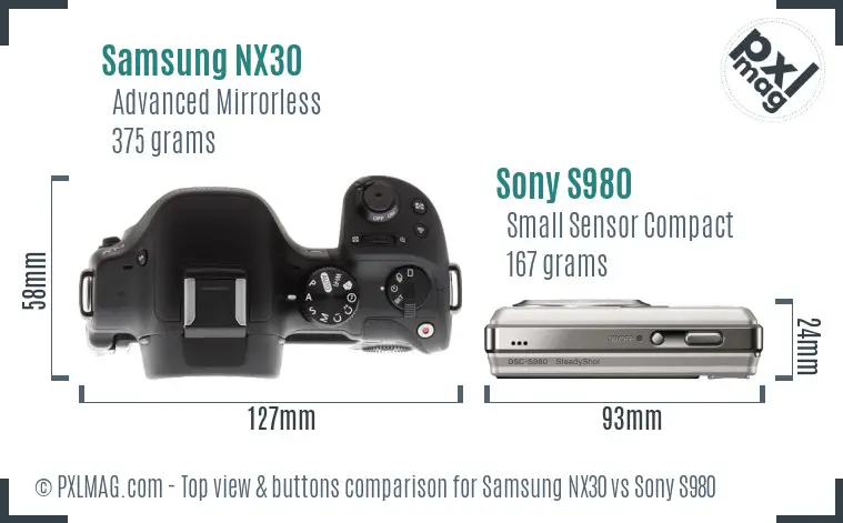 Samsung NX30 vs Sony S980 top view buttons comparison