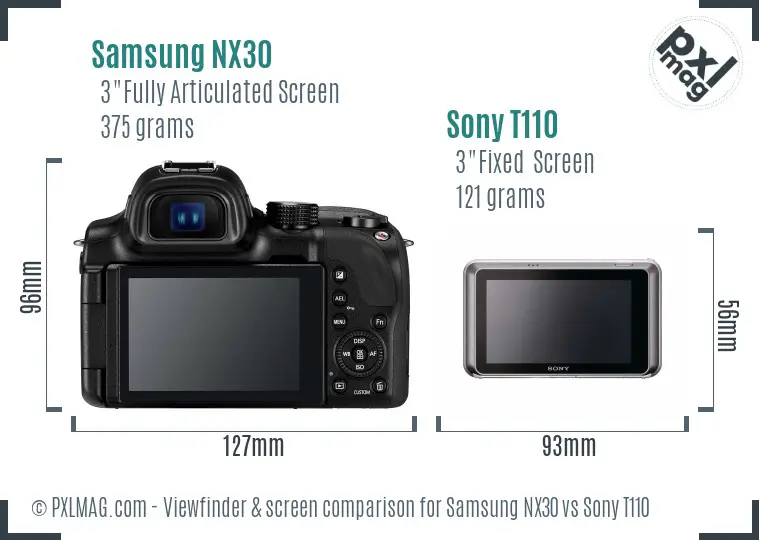 Samsung NX30 vs Sony T110 Screen and Viewfinder comparison