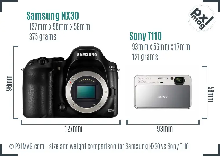 Samsung NX30 vs Sony T110 size comparison