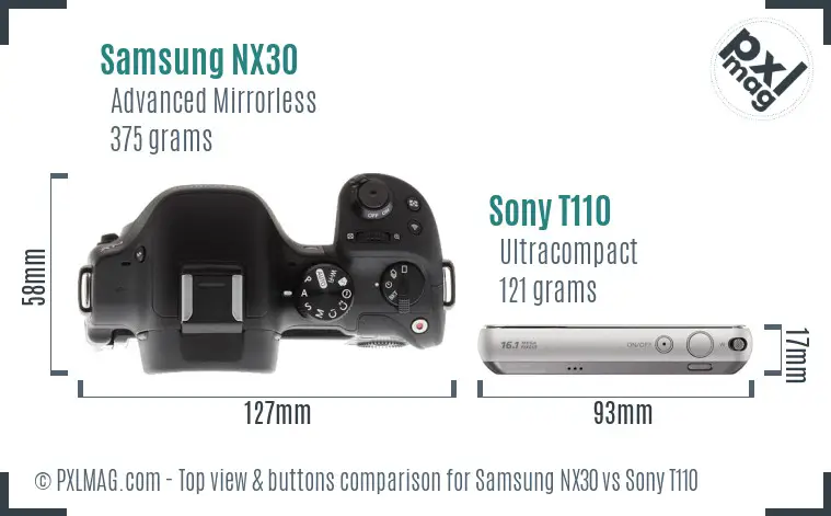 Samsung NX30 vs Sony T110 top view buttons comparison