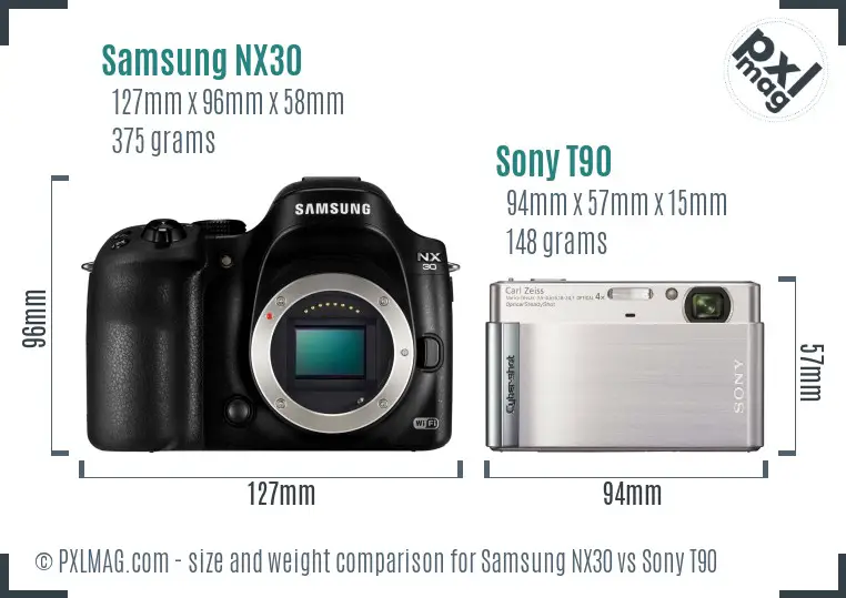 Samsung NX30 vs Sony T90 size comparison
