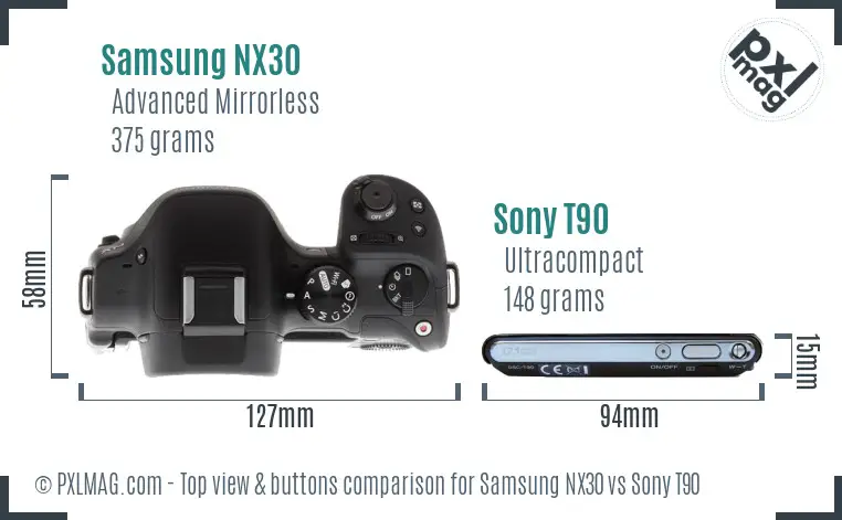 Samsung NX30 vs Sony T90 top view buttons comparison