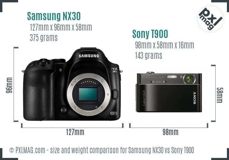 Samsung NX30 vs Sony T900 size comparison