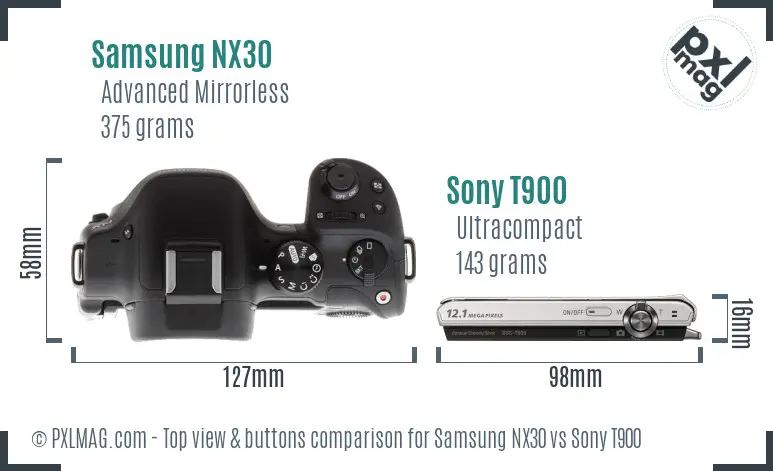 Samsung NX30 vs Sony T900 top view buttons comparison