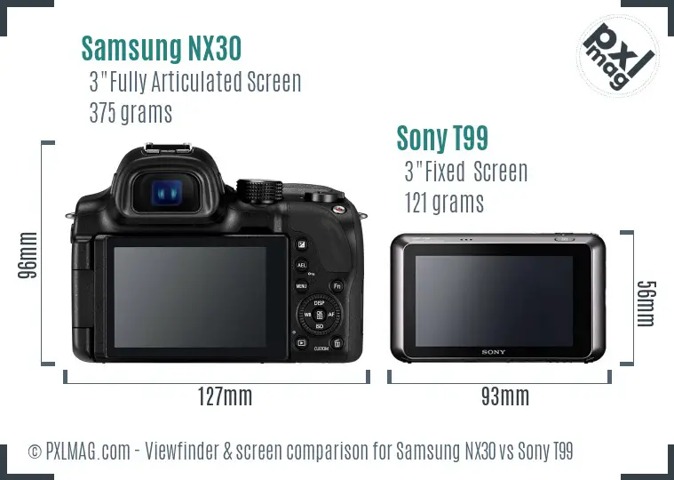 Samsung NX30 vs Sony T99 Screen and Viewfinder comparison