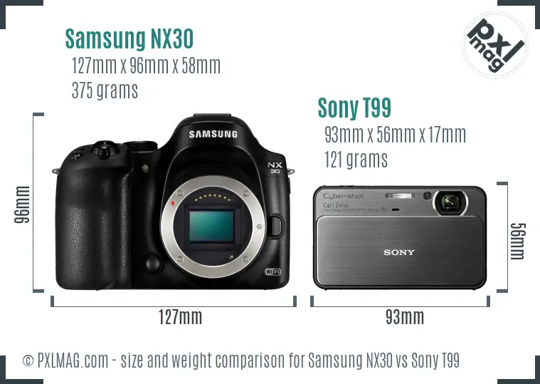 Samsung NX30 vs Sony T99 size comparison