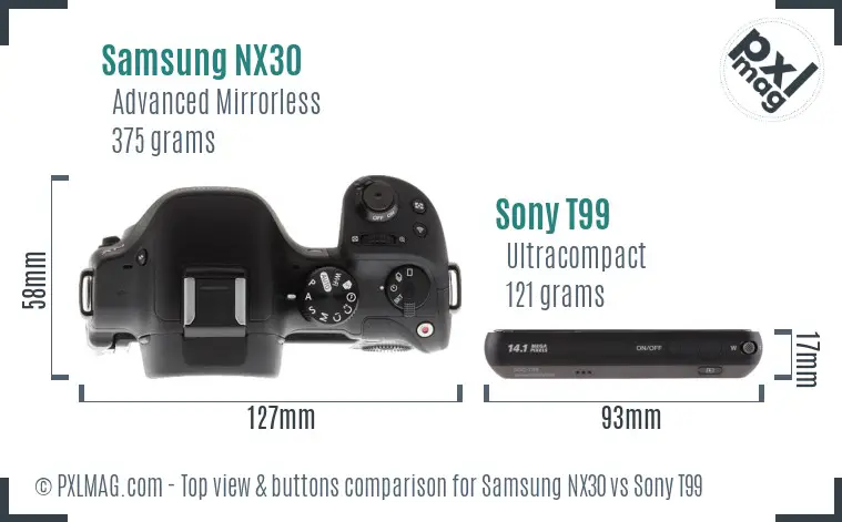Samsung NX30 vs Sony T99 top view buttons comparison