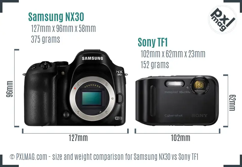 Samsung NX30 vs Sony TF1 size comparison