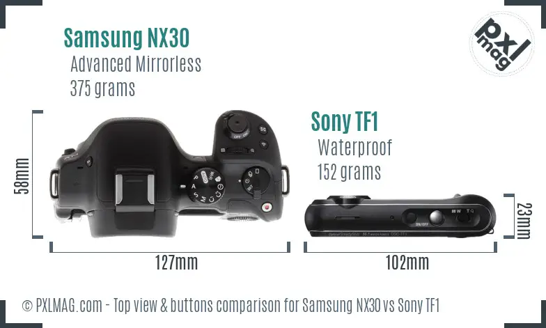 Samsung NX30 vs Sony TF1 top view buttons comparison