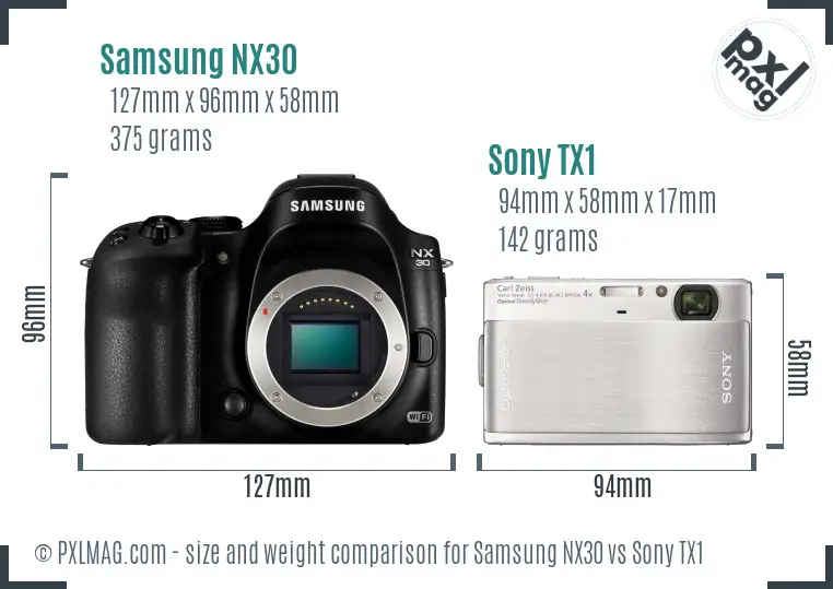 Samsung NX30 vs Sony TX1 size comparison