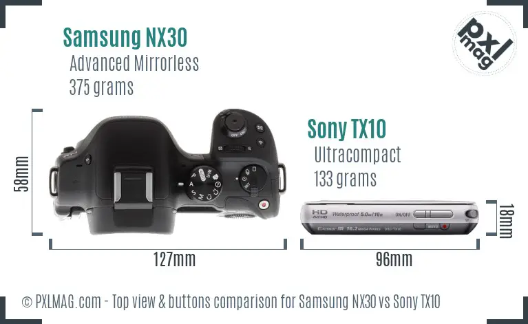 Samsung NX30 vs Sony TX10 top view buttons comparison