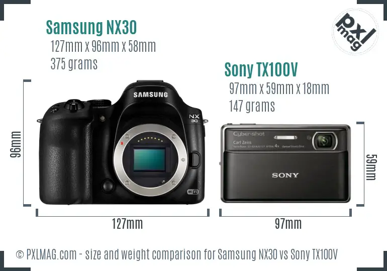Samsung NX30 vs Sony TX100V size comparison