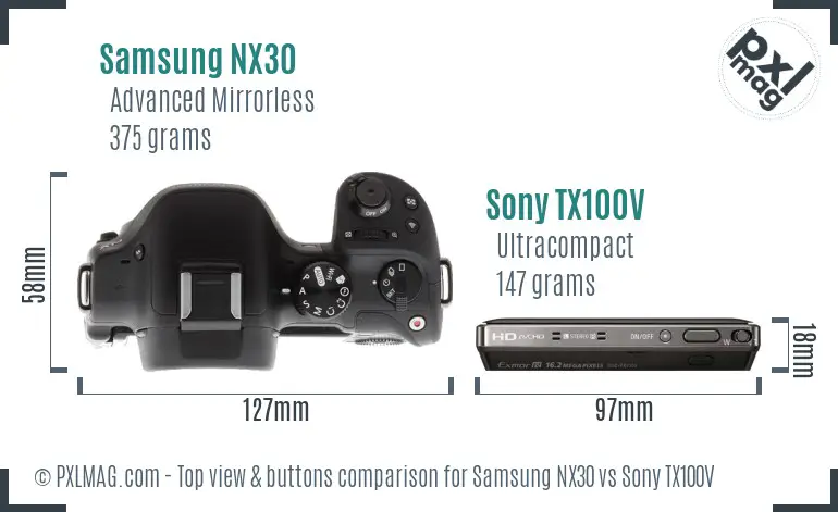 Samsung NX30 vs Sony TX100V top view buttons comparison