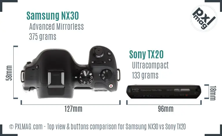 Samsung NX30 vs Sony TX20 top view buttons comparison