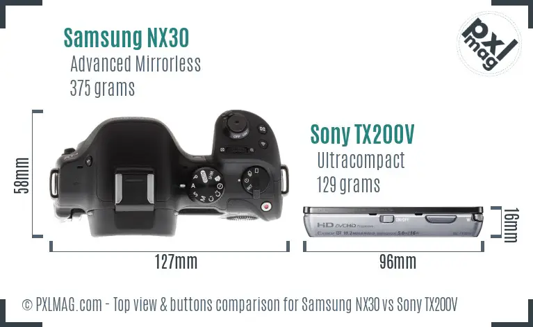 Samsung NX30 vs Sony TX200V top view buttons comparison