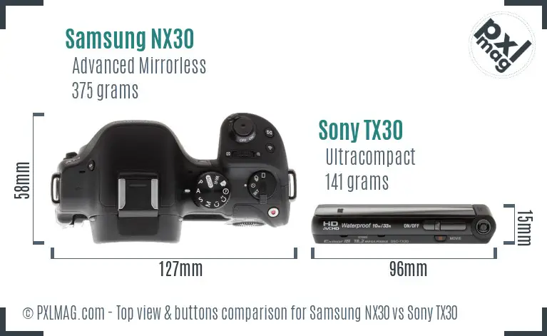 Samsung NX30 vs Sony TX30 top view buttons comparison