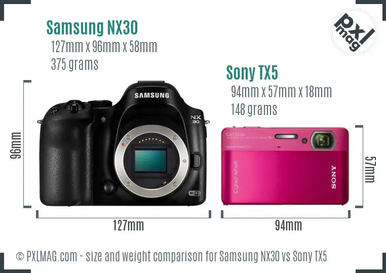 Samsung NX30 vs Sony TX5 size comparison