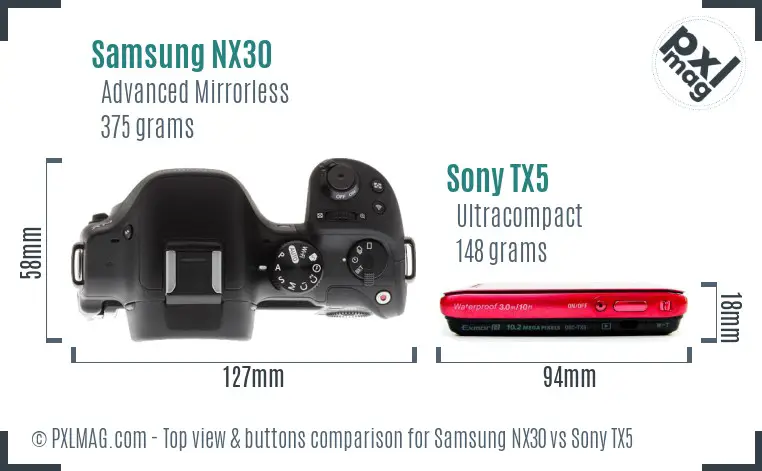 Samsung NX30 vs Sony TX5 top view buttons comparison