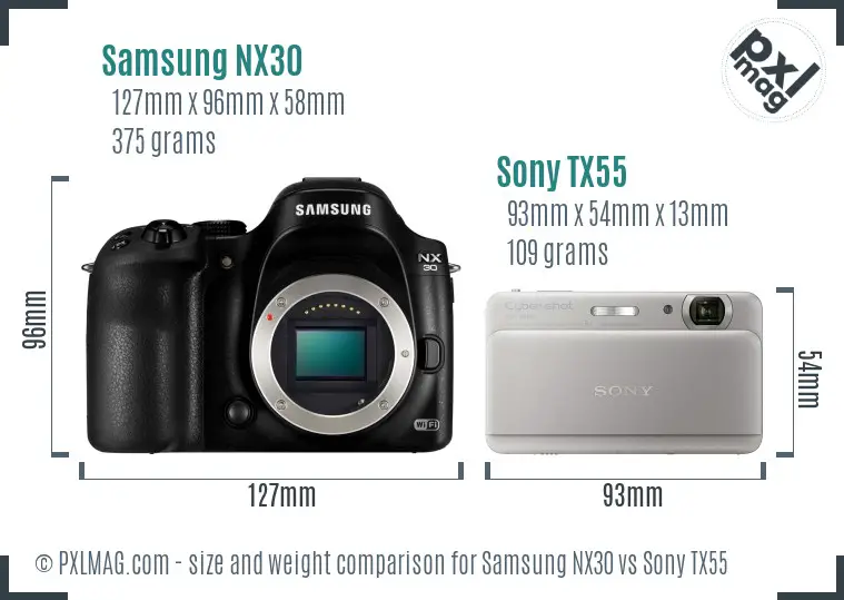 Samsung NX30 vs Sony TX55 size comparison