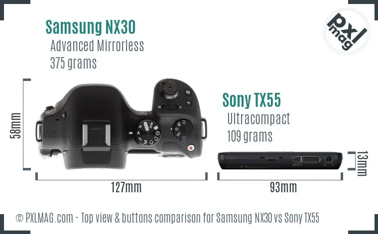 Samsung NX30 vs Sony TX55 top view buttons comparison