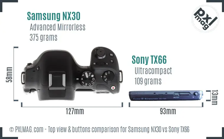 Samsung NX30 vs Sony TX66 top view buttons comparison