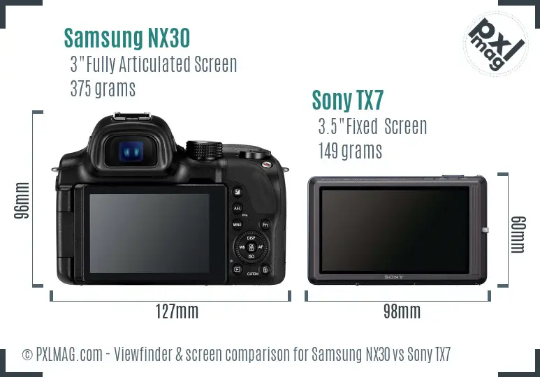 Samsung NX30 vs Sony TX7 Screen and Viewfinder comparison