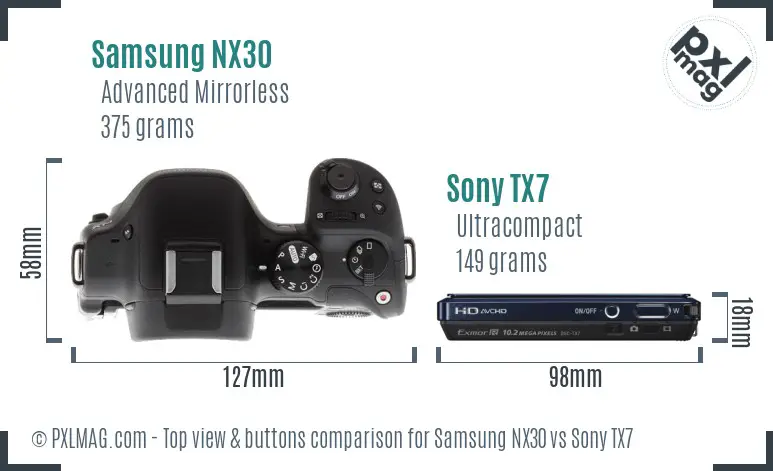 Samsung NX30 vs Sony TX7 top view buttons comparison