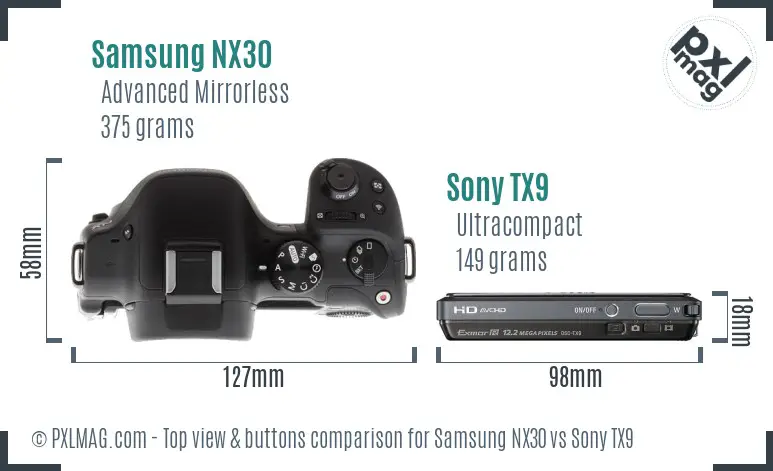 Samsung NX30 vs Sony TX9 top view buttons comparison