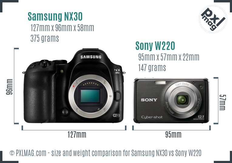 Samsung NX30 vs Sony W220 size comparison