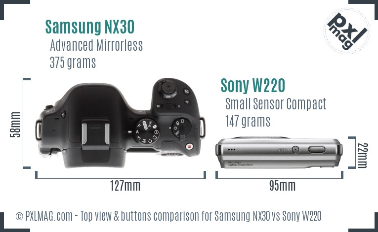 Samsung NX30 vs Sony W220 top view buttons comparison