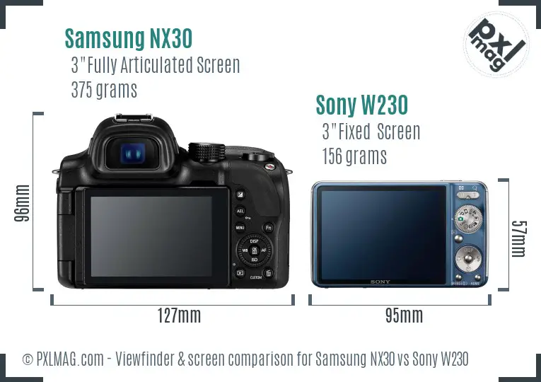Samsung NX30 vs Sony W230 Screen and Viewfinder comparison