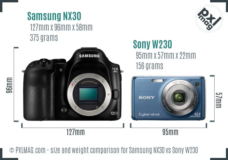 Samsung NX30 vs Sony W230 size comparison