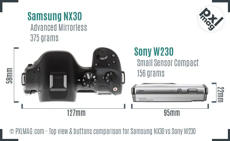 Samsung NX30 vs Sony W230 top view buttons comparison