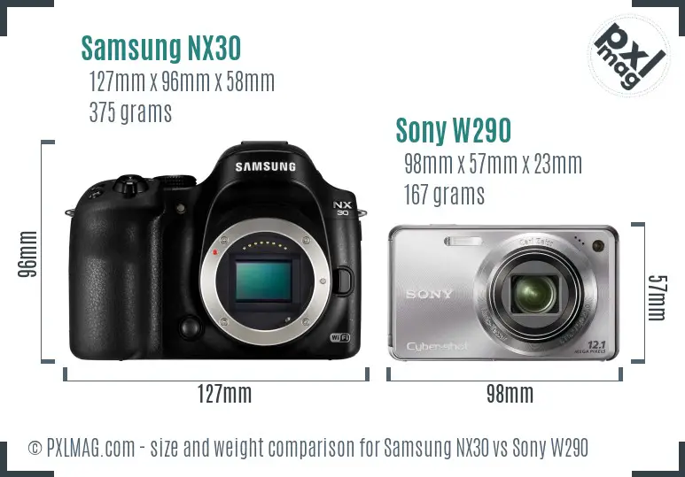 Samsung NX30 vs Sony W290 size comparison