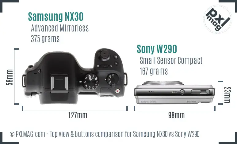 Samsung NX30 vs Sony W290 top view buttons comparison