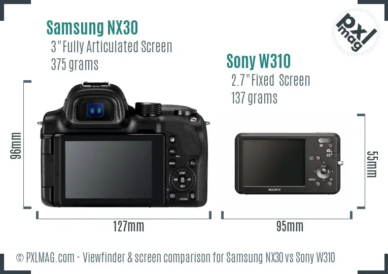 Samsung NX30 vs Sony W310 Screen and Viewfinder comparison