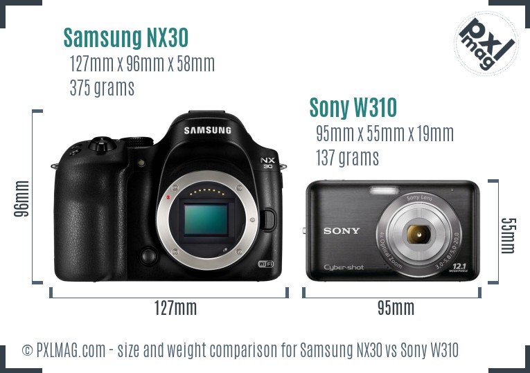 Samsung NX30 vs Sony W310 size comparison