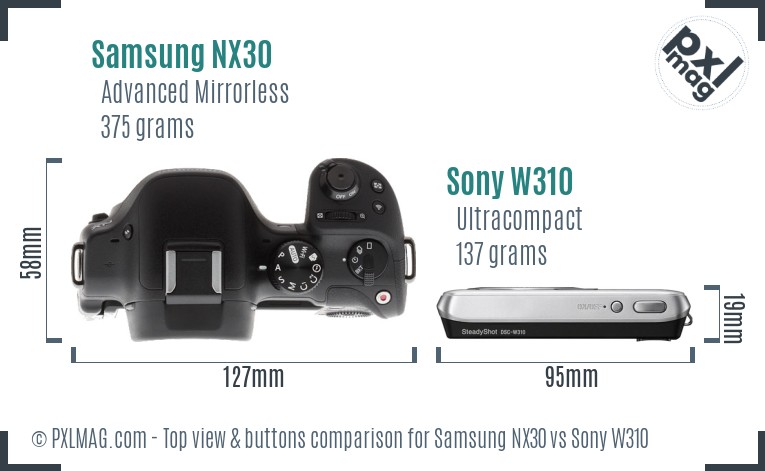 Samsung NX30 vs Sony W310 top view buttons comparison