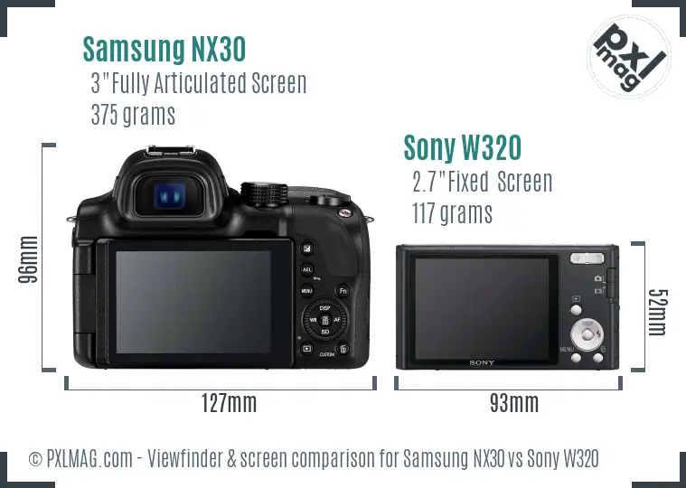 Samsung NX30 vs Sony W320 Screen and Viewfinder comparison