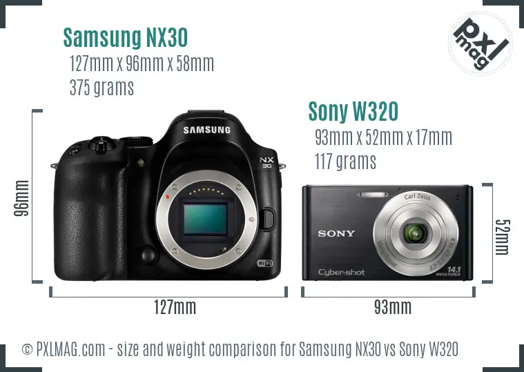 Samsung NX30 vs Sony W320 size comparison