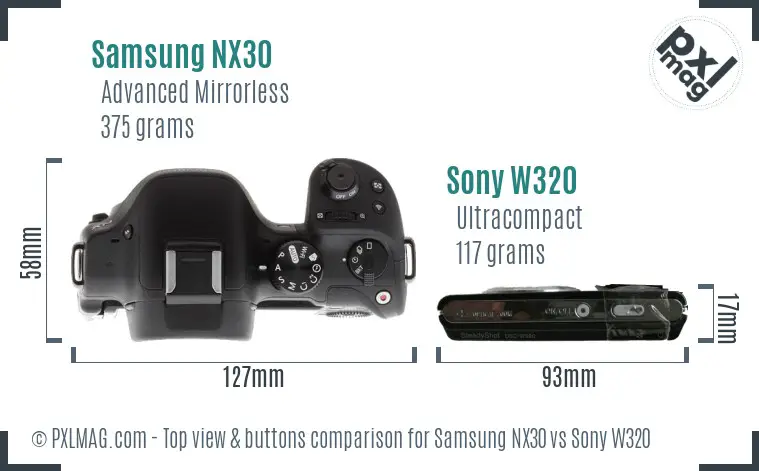 Samsung NX30 vs Sony W320 top view buttons comparison
