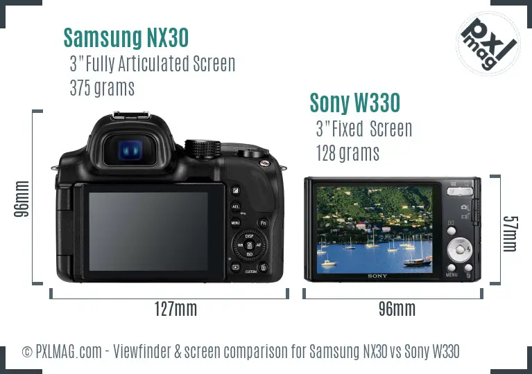 Samsung NX30 vs Sony W330 Screen and Viewfinder comparison