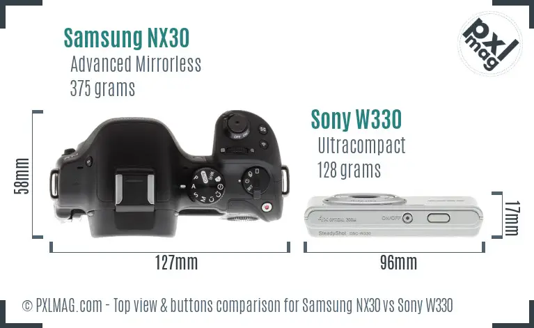 Samsung NX30 vs Sony W330 top view buttons comparison