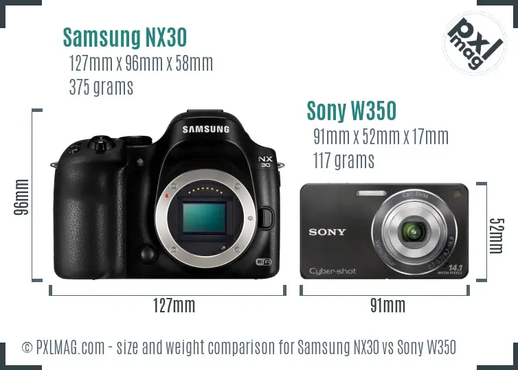 Samsung NX30 vs Sony W350 size comparison