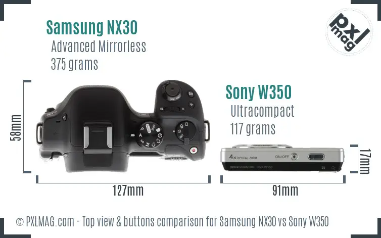 Samsung NX30 vs Sony W350 top view buttons comparison